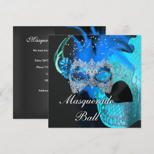 Türkisfarbene schwarze Masken Maskenball-Party Einladung