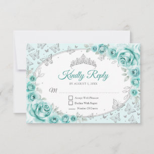 Türkisfarbene Silber-Quinceanera-Antwort RSVP Karte