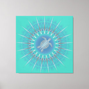 Türkisfarbene Silber-Schildkröten-Mandala Küste Leinwanddruck