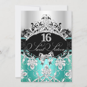 Türkisfarbene silberne Sweet 16 Funkelnde Tiara Ge Einladung