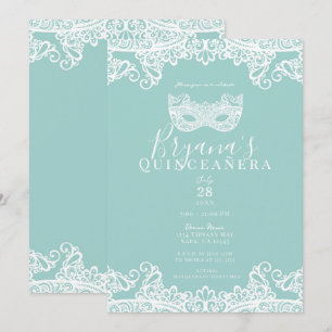 Türkisfarbene Spitze Masquerade 15. Quinceañera Einladung