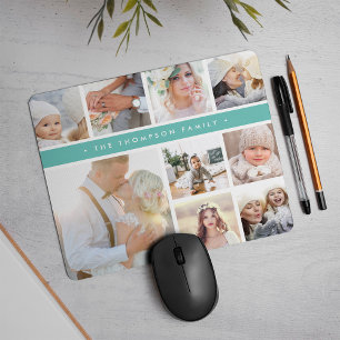 Türkisfarbene Streifen-FotoCollage Mousepad
