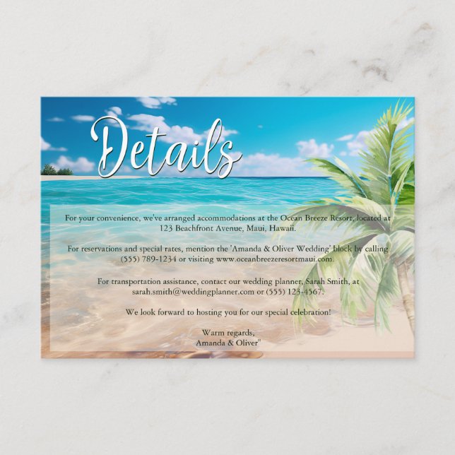 Türkisfarbene Tides Tropical Beach Hochzeiten Deta Begleitkarte (Vorderseite)
