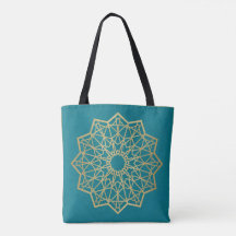 Türkisfarbene Tote-Tasche mit heiliger Geometrie