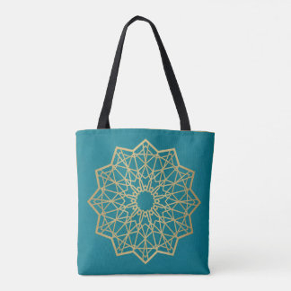 Türkisfarbene Tote-Tasche mit heiliger Geometrie Tasche