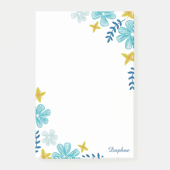 Türkisfarbene tropische Blume - Name hinzufügen Post-it Klebezettel (Vorderseite)