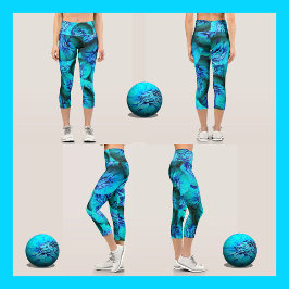Türkisfarbene und blaue Sphären in 3D-Optik Capri Leggings