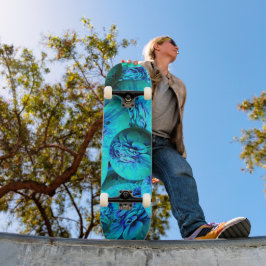 Türkisfarbene und blaue Sphären in 3D-Optik Skateboard