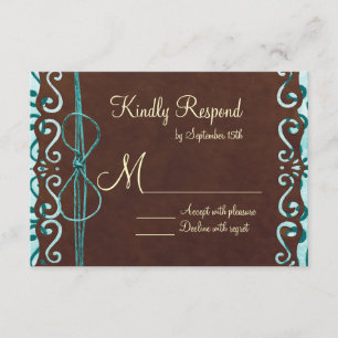 Türkisfarbene und braune Hochzeitskarten RSVP Karte