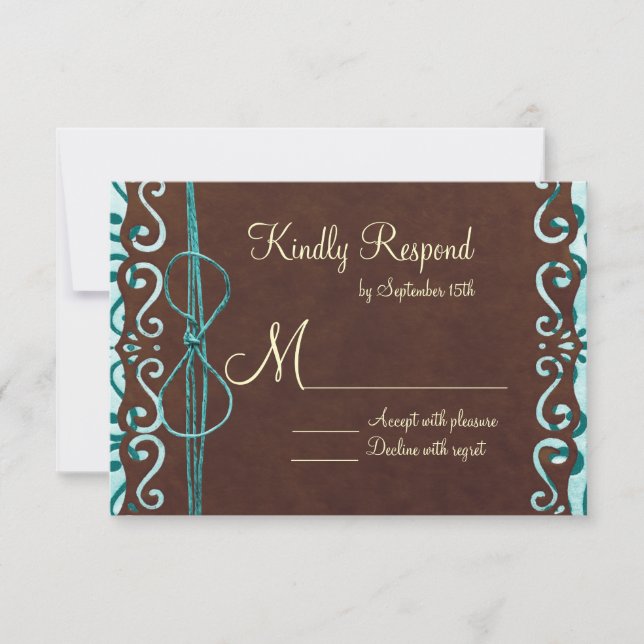 Türkisfarbene und braune Hochzeitskarten RSVP Karte (Vorderseite)