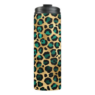 Türkisfarbene und goldene Leopardenserie Design 14 Thermosbecher