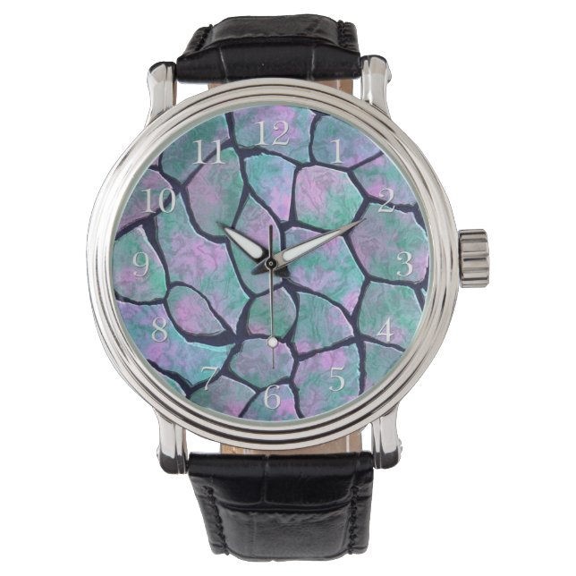 Türkisfarbene und rosa Mosaiksteine - nahtloses Mu Armbanduhr (Vorderseite)
