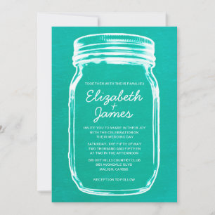 Türkisfarbene Vintage Mason Jar Hochzeit Einladung