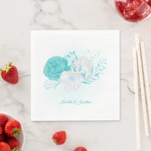 Türkisfarbene weiße Blumen-Hochzeitsservietten Serviette