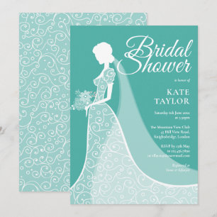 Türkisfarbene weiße Spitzen Bridal Dusche Einladun Einladung