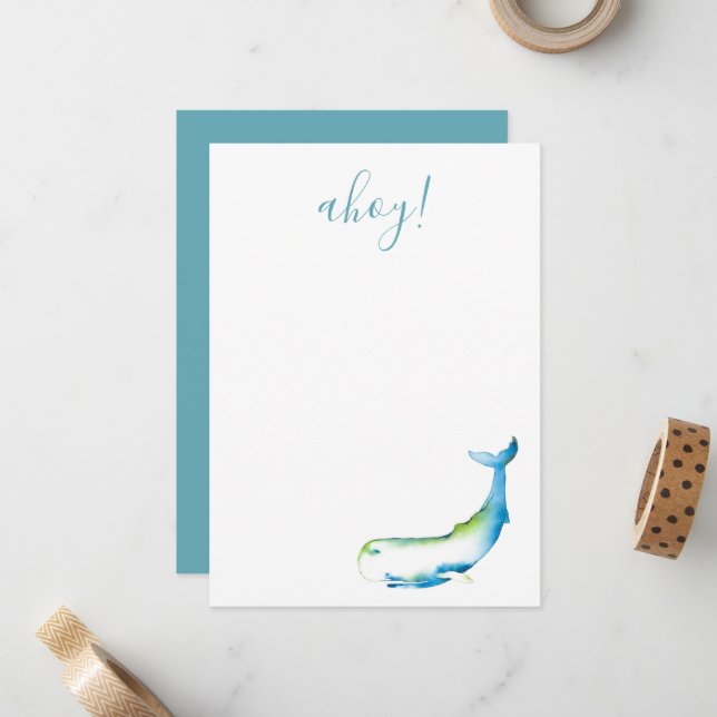 Türkisfarbene Whale-Papier-Karte Mitteilungskarte (Vorderseite/Rückseite Beispiel)