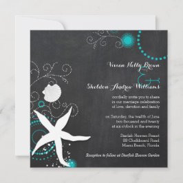 Türkisfarbene White Chalkboard Beach Wedding Einladung