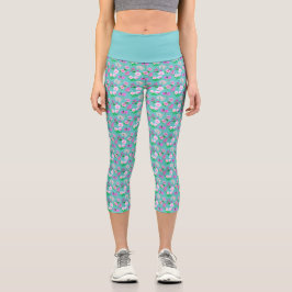 Türkisfarbene Wildblume Capri Leggings