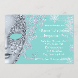 Türkisfarbene Winter-Wunderland-Maskenparty Einladung