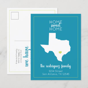 Türkisfarbene Zuhause Sweet Zuhause - Texas Moving Ankündigungspostkarte