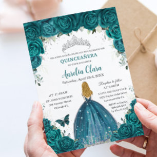 Türkisfarbenen Rosen Florale Blondine Prinzessin Q Einladung