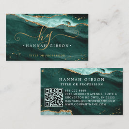 Türkisfarbener Agate Script Monogram QR Code Glitz Visitenkarte