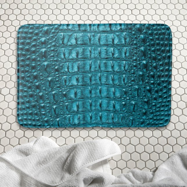 türkisfarbener Aqua-Blue-Alligator-Druck Badematte (girly chic turquoise aqua blue alligator print bath mat)