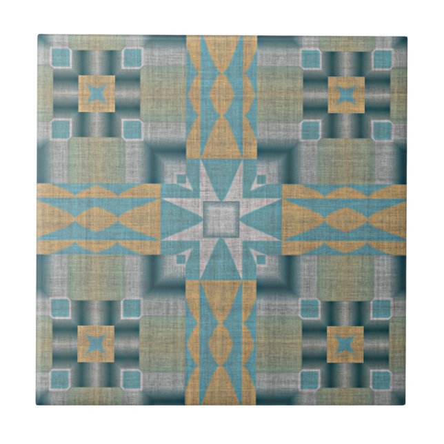 Türkisfarbener Aquamarin-gelber Orangen-eklektisch Fliese (Vorderseite)