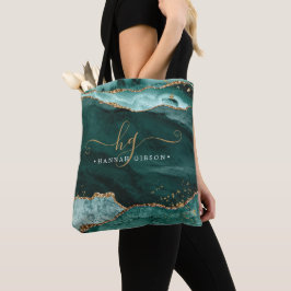 Türkisfarbener Aquamariner Agate Monogram Gold Gli Tasche