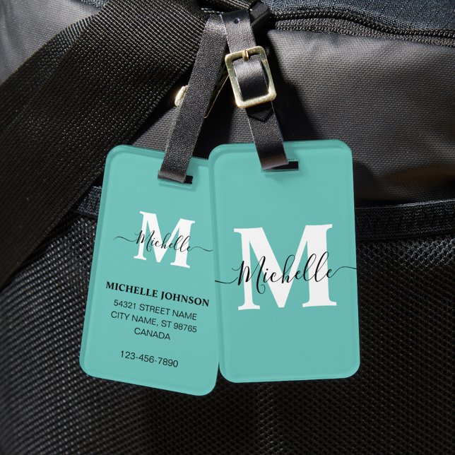 Türkisfarbener Gepäckträger mit Monogramm Gepäckanhänger (Von Creator hochgeladen)