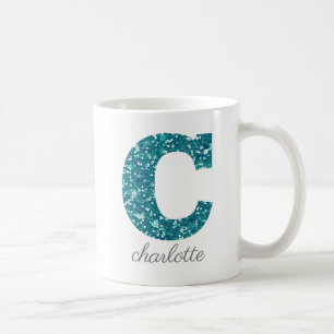 Türkisfarbener Glitter Monogramm C Personalisiert Kaffeetasse