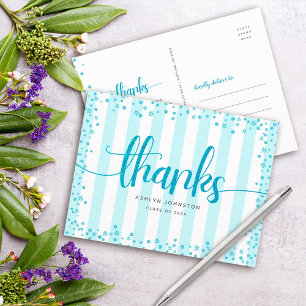 Türkisfarbener Glitter-Schrift-Chic-Abschluss-Dank Postkarte