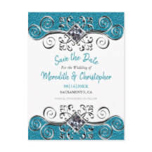 Türkisfarbener Glitzer Bling Wedding Save the Date