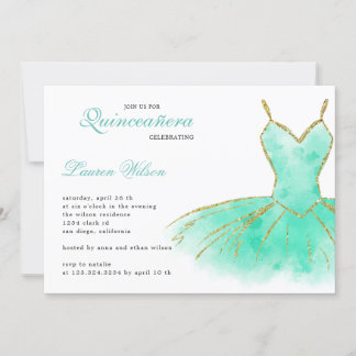 Türkisfarbener Glitzer Gown Quinceanera Einladung