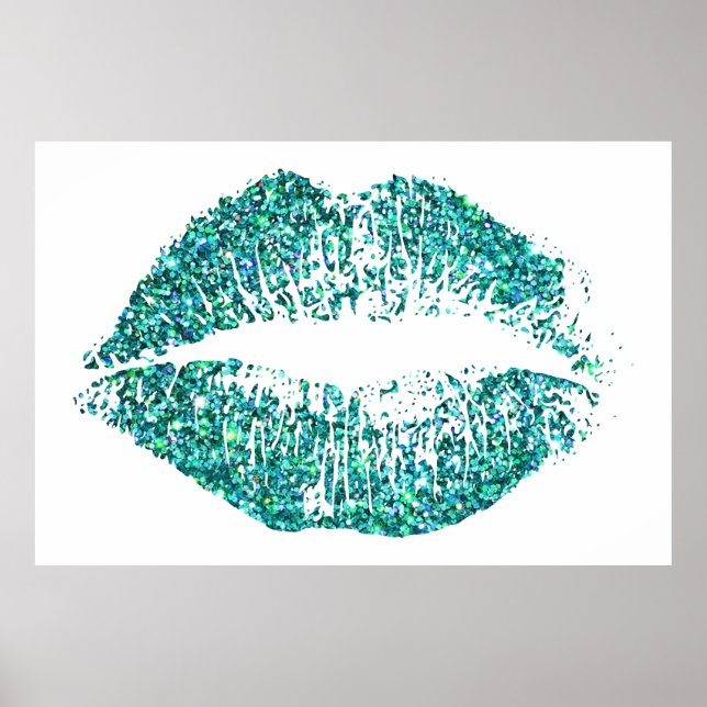 Türkisfarbener Glitzer Lippen Poster (Vorne)