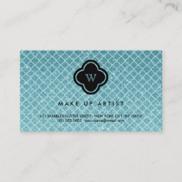 Türkisfarbener Glitzer Monogramm Quatrefolie Visit Visitenkarte