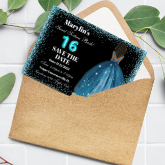 Türkisfarbener Glitzer Prinzessin Sweet 16 Foil Ba Save The Date