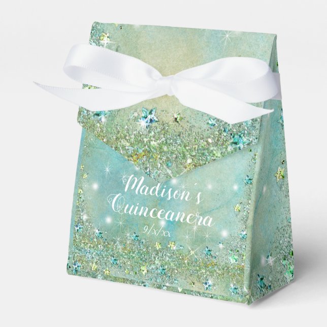 Türkisfarbener Glitzer, Quinceanera Geschenkschachtel (Vorderseite)