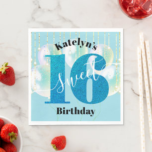 Türkisfarbener Glitzer Sweet 16 Birthday Balloon S Serviette
