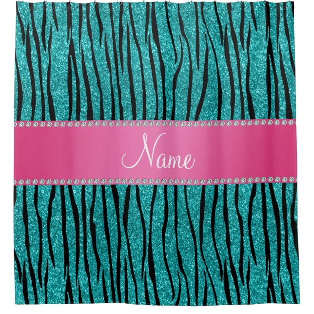 Türkisfarbener Glitzer Zebra Streifen rosa Streife Duschvorhang (Vorderseite)