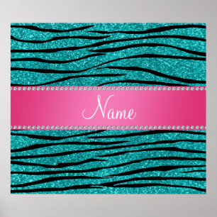 Türkisfarbener Glitzer Zebra Streifen rosa Streife Poster