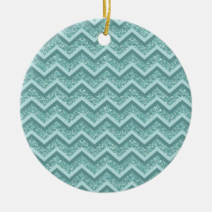 Türkisfarbener Glitzer ZigZag Muster Keramik Ornament