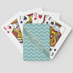 Türkisfarbener Glitzer ZigZag Muster Spielkarten