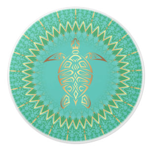 Türkisfarbener Goldschildkröten-Tier-Mandala-Marit Keramikknauf