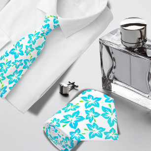 Türkisfarbener Hibiskus Hawaiianisches Muster Krawatte