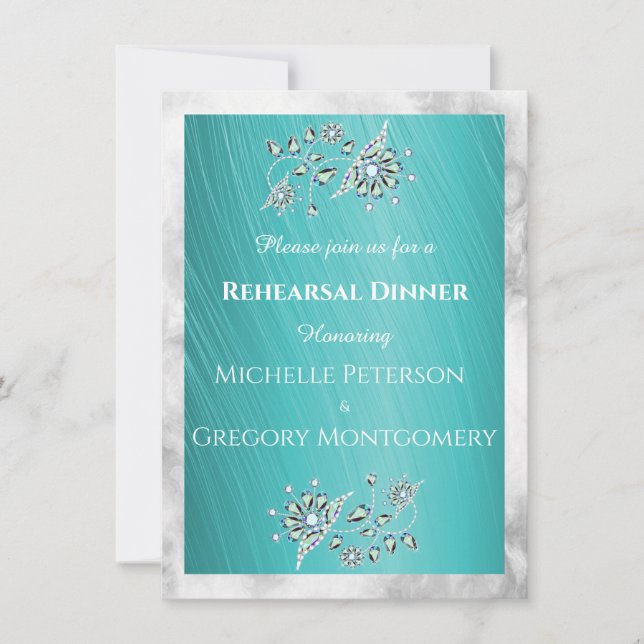 Türkisfarbener Kristall zum Abendessen bei Aquamar Einladung (Vorderseite)