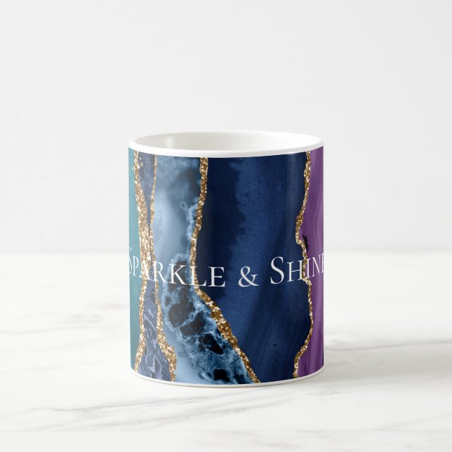 Türkisfarbener Lila Blue Gold Glitzer Marmor Kaffeetasse (Mittel)