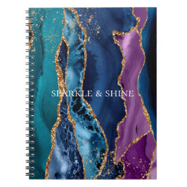 Türkisfarbener Lila Blue Gold Glitzer Marmor Notizblock
