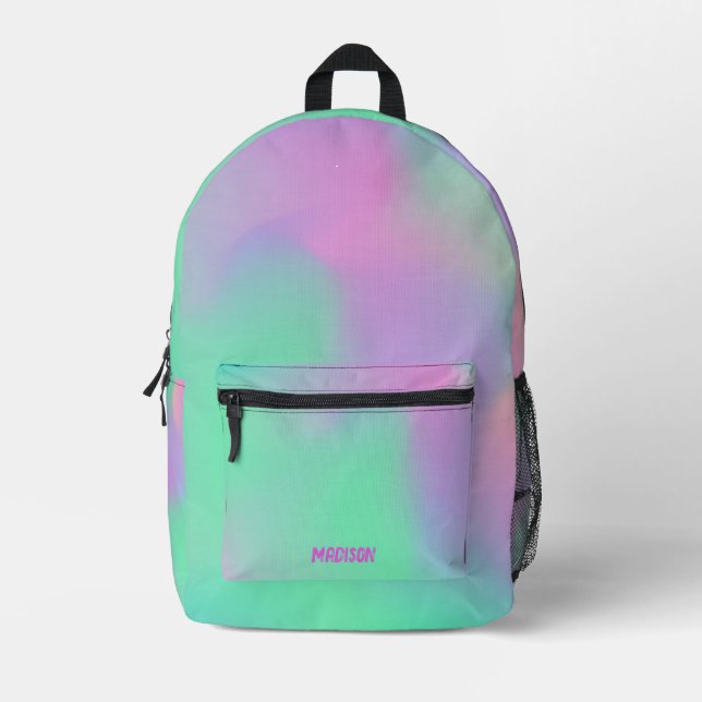 Türkisfarbener Lila Hologramm-Individuelle Name Bedruckter Rucksack (Vorderseite)