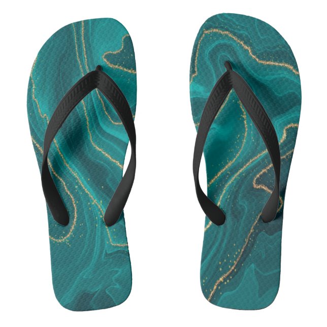 Türkisfarbener Marmorboden mit Gold Flip Flops (Fußbett)